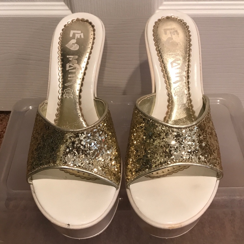 Sexy wedges  White with gold glitter front